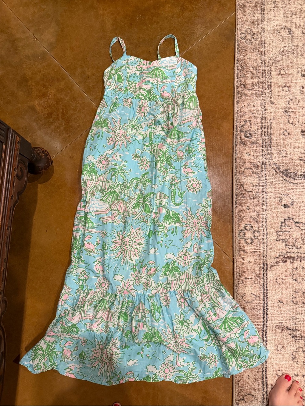 Lilly Pulitzer Light Blue, Green & Pink Tropical Maxi Dress